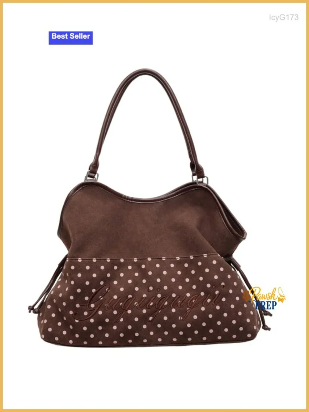 Polka Dot Slouchy Hobo Tote Bag with Drawstring Sides and Top Handle